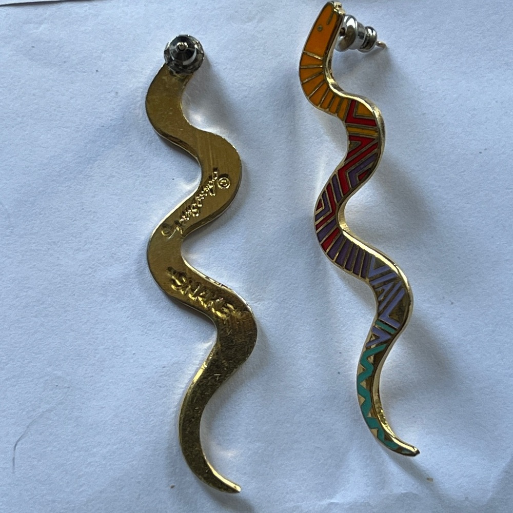 Vintage Laurel Burch snake earrings cloisonne - Picture 3 of 9